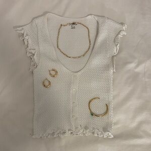 Urban Outfitters White Ruffled Knit Top